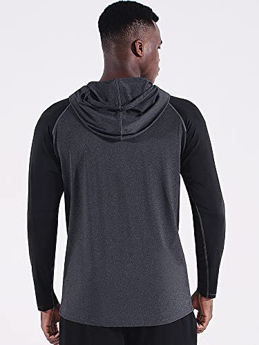 Neleus Men's Running Shirt Long Sleeve Workout Shirts With Hoods,5102,3 Pack,Dark Grey/Slate Grey/Red,Large #TOP5
