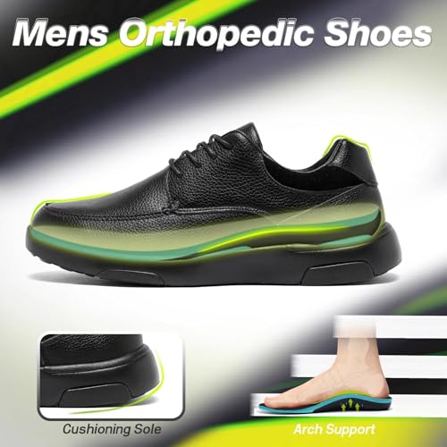 OrthoComfoot Men's Orthopedic Leather Dress Walking Shoes: Comfortable Plantar Fasciitis Fashion Sneakers with Arch Support, Casual Flat Feet Business Work Shoes for Foot and Heel Pain Relief2