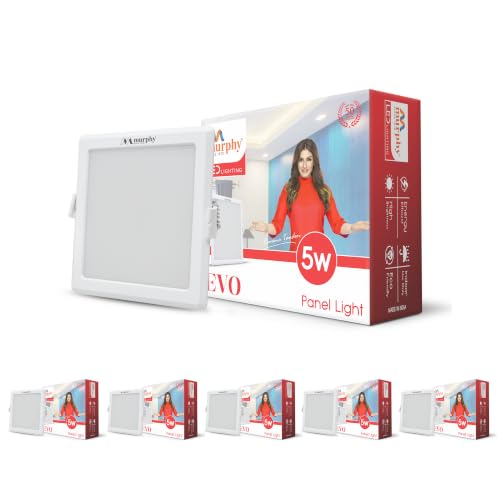 Image of Murphy EVO 5W Square LED Recess Panel Light | 85mm Outer Diameter, 70mm Cutout | 3000K Warm White | Shockproof PC Body | Energy Efficient | BIS Approved | 2-Year Warranty | Pack of 6