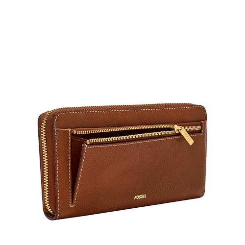 Image of Fossil Women's Logan Leather RFID-Blocking Zip Around Clutch Wallet with Wristlet Strap for Women