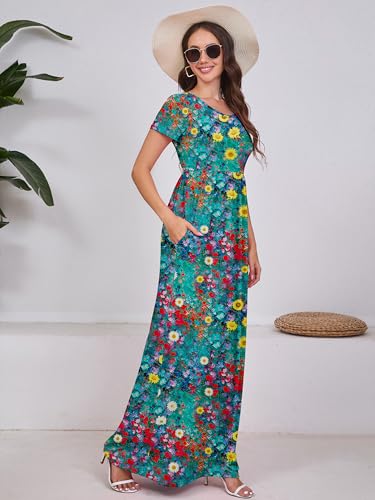 Image of DEARCASE Maxi Dress for Women Short Sleeve Casual Summer Loose Plain Comfy Long Dresses with Pockets