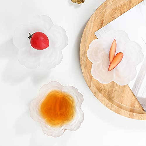 Vitbunana Japanese Seasoning Dishes 4Pcs，Frosted Glass Appetizer Plate, Sakura Sushi Soy Sauce Bowl, Appetizer Plate, Dessert Bowl, Fruit Plate (Frosted White) #TOP4