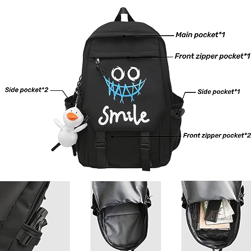 Fashion Backpack with Cute Accessories Large Bookbag Waterproof Laptop Bag Casual Travel Daypacks (Black naughty)4