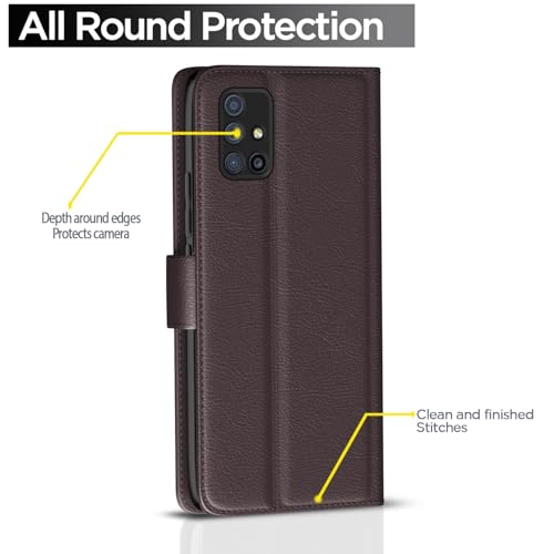 Image of Pikkme Samsung Galaxy A71 Flip Case Leather Finish | Inside TPU with Card Pockets | Wallet Stand and Shock Proof | Magnetic Closing | Complete Protection Flip Cover for Samsung Galaxy A71 (Coffee)