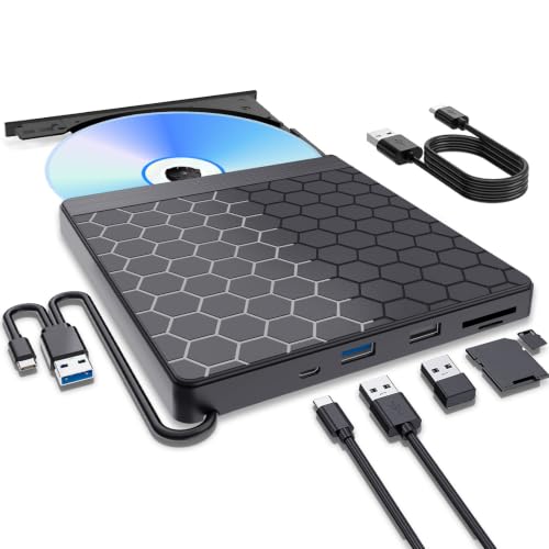 Image of External CD DVD Drive for Laptop, CD Burner with TF /SD Card Slots, DVD Player for Laptop, USB CD DVD Drive External CD Reader Compatible with Laptop PC Desktop Windows 11 /10 /8.1 /7 Linux Mac OS