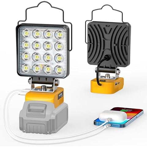 48W LED Work Light for Dewalt 20V Light, MtiolHig Portable LED Light 6000K 4800 Lumen, Cordless Flood Light Flashlight Battery Light with USB-A & Type C for Camping, Workshop, Garage Cover
