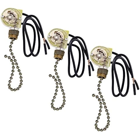 Ceiling Fan Light Switch Zing Ear ON-Off Pull Chain Switch Second Generation ZE-109 Two-Wire Switch,Compatible with Most Hunter Ceiling Fan with Light 3 Pack (Bronze) Cover