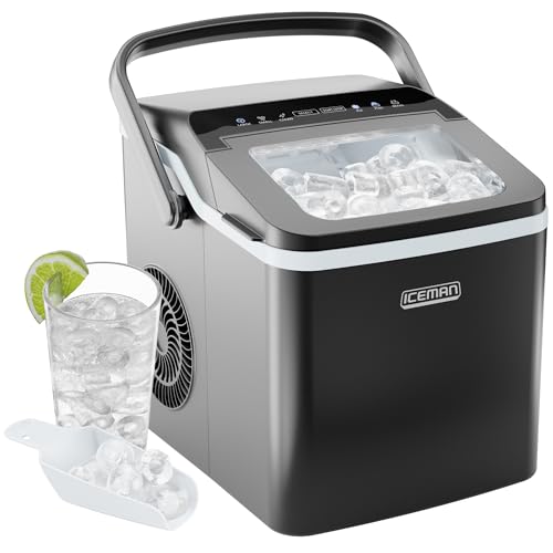 Chefman | Iceman Dual-Size Eiswürfelmaschine - Tragbare Eismaschine, große und kleine Eismaschine mit Selbstreinigung, 9 Würfel in 7 Minuten, 10kg/24 Stunden, inklusive Eisschaufel