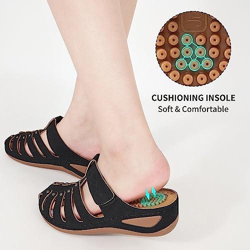 Judxsious Clogs For Women Mules Slip On Shoes With Arch Support Comfortable Casual Summer Wedge Slides Cushion Orthotic Sandals Women Black #TOP5