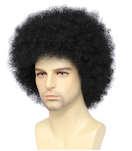 Image of Unisex Extra Large Fluffy Afro Wig 70s 80s Disco, Vintage Hippie Hip Hop Curly Wig for Cosplay Party Costume Dress Up (Black)