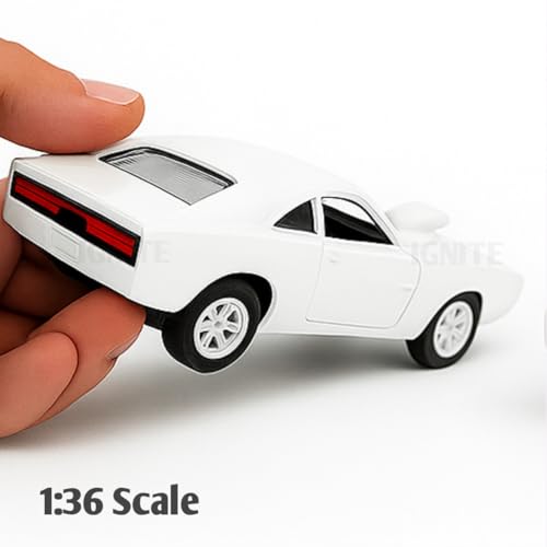 Image of 1:36 Scale Fast & Furious 7 Dodge Charger Toy Car - Die-Cast Alloy Pullback Model Vehicle with Openable Doors - Collectible Metal Racing Car Toy for Kids, Boys (White)