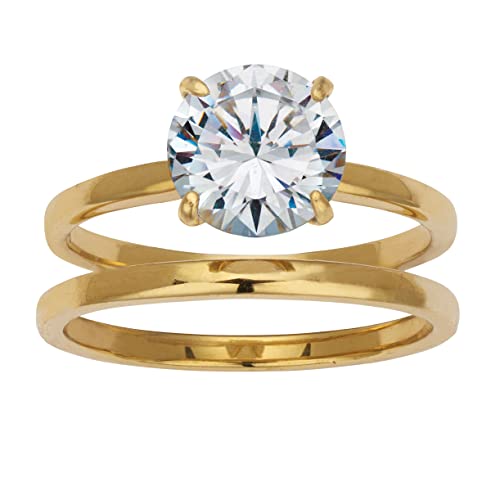 PalmBeach Yellow Gold Ion-Plated Stainless Steel Round Cubic Zirconia Solitaire Bridal Ring Set Sizes 6-10 Size 9
