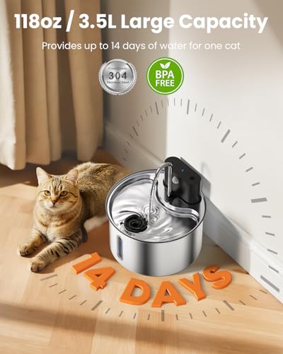 Fuente de agua para gatos silenciosa a pilas con sensor de movimiento 4