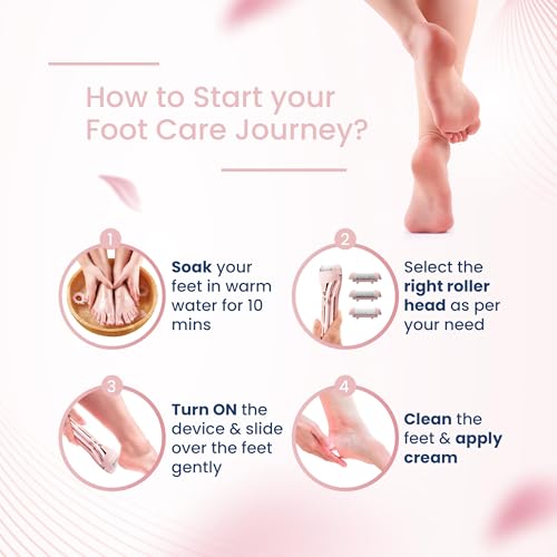 UltraCare PRO Eva Callus Remover for Feet - 1 Year Warranty - 3 Customized Speed Settings - Rechargeable Foot Scrubber - 3 Roller Heads for Dead Skin - Pedicure at Home - Washable heads