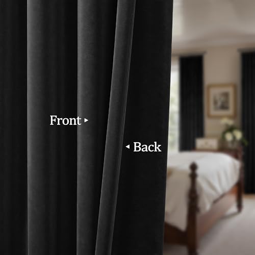 Image of Black Out Velvet Room Darkening Curtains 63 Inch Length for Living Dining 2 Panels Heavy Privacy Energy Smart Insulating Summer Heat Winter Curtain for Kitchen Door Doorway Master Bedroom Guest Office