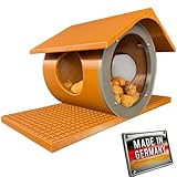 Eichhörnchen Futterhaus mit seitlichen Rundöffnungen - Leicht zu befüllen Dank herausnehmbarer Kartusche (Braun, mit grauem Frontring)