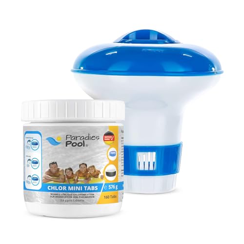 Dosierschwimmer klein + 160 Stück Mini Chlortabletten 3,6 g, Schnelllöslich, Desinfektion,...