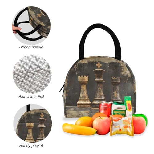 Backpack Lunch Box Set Large Capacity Travel Backpacks and Insulated Lunch Bag for Commute Hiking Picnic Vintage Chess Print4