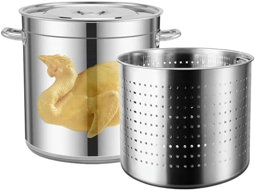 Olla para hervir cangrejo y mariscos de 27 cuartos de galón/45 cuartos de galón/63 cuartos de galón con colador y tapa, olla versátil para langosta, camarones, cangrejos de cangrejo y pavo
