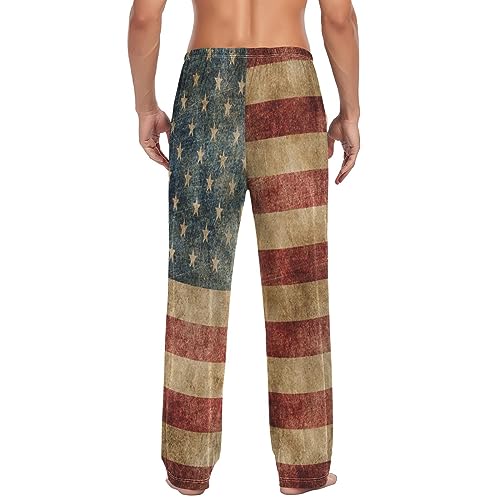 Vintage Grunge American Flag Pajama Pants Red Star Strip Men's Pajama Bottoms Lounge Sleepwear PJs Sleep Pants L2