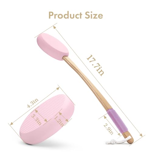 Image of AmazerBath Lotion Applicator for Back, Feet, 4 Replaceable Pads with Long Handle, Back Sunscreen Applicator for Elderly, Women, Apply Cream Medicine Skin Cream Moisturizer Sunscreen Tanner, Pink