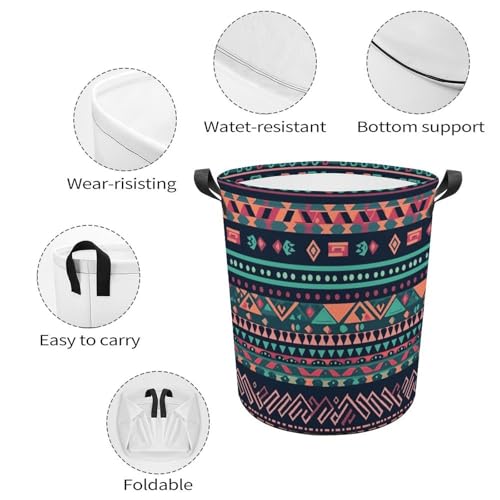 Panier à linge pliable imperméable 44cm à motif aztèque coloré