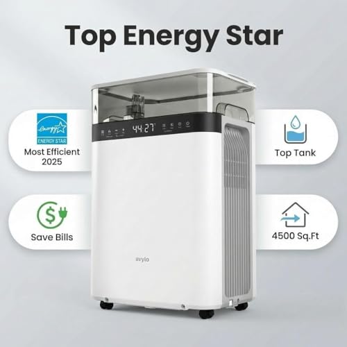Image of avylo Dehumidifier for Basement, 90 Pint /Day Ultra Efficient Energy Star 2025, 4500 Sq.Ft Coverage, 2.11 Gallon Top Tank, Quiet Operation, Built-in Pump, Auto Defrost Dehumidifiers for Home, Black
