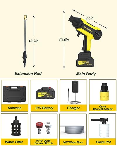 Image of 1080PSI CordlessPowerWasher with Foam Cannon for Car, Lane, Patio Cleaning, Yellow