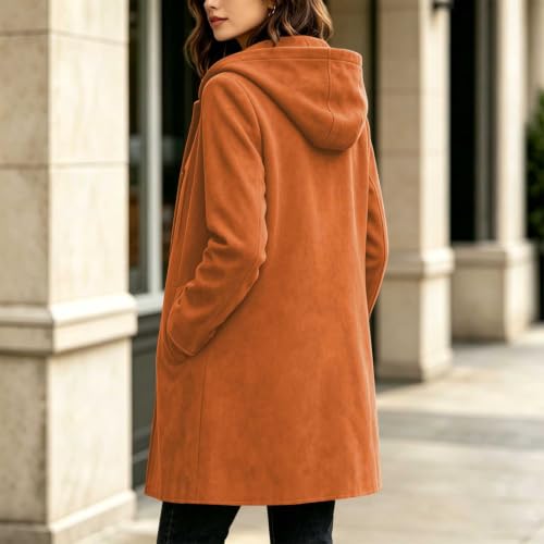 SHOPESSA Faux Suede Jacket Women Long Button Hooded Trench Coat with Pocket - image 8