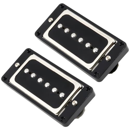 Domofa P90 Pickup Alnico 5 Single Coil Neck Bridge Pickup Set for Electric Guitar Parts Replacement(black+silver)