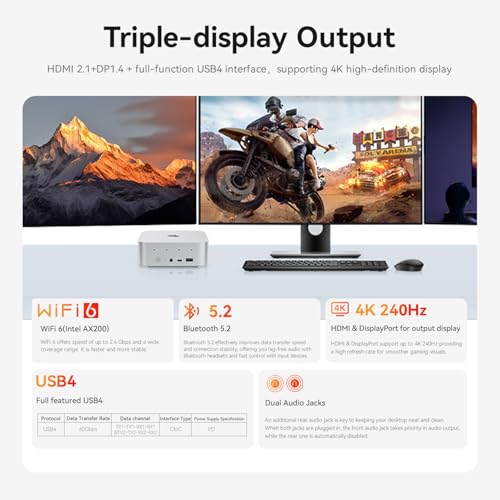Image of Beelink SER8 Mini PC, AMD Ryzen7 8745HS up to 4.9GHz(8C /16T), Mini Computer 32GB DDR5 RAM /1TB PCIe4.0 SSD /AMD Radeon 780M 12core 2600MHz Support 4K Triple Display /WiFi 6 /BT5.2 /2.5G LAN /HDMI+DP /USB4