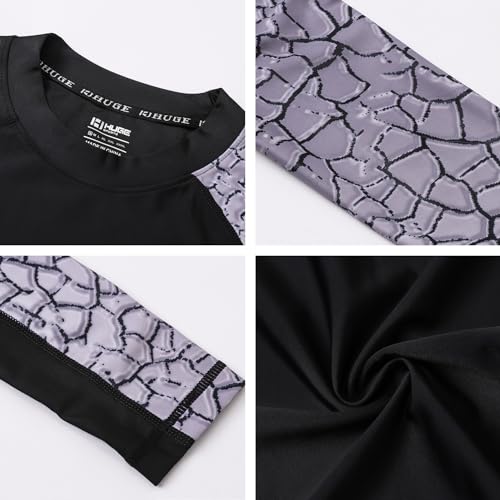 Image of HUGE SPORTS Men's Rash Guard Long Sleeves UPF 50+ UV Sun Protection Quick Drying Splice Compression Swim Shirts