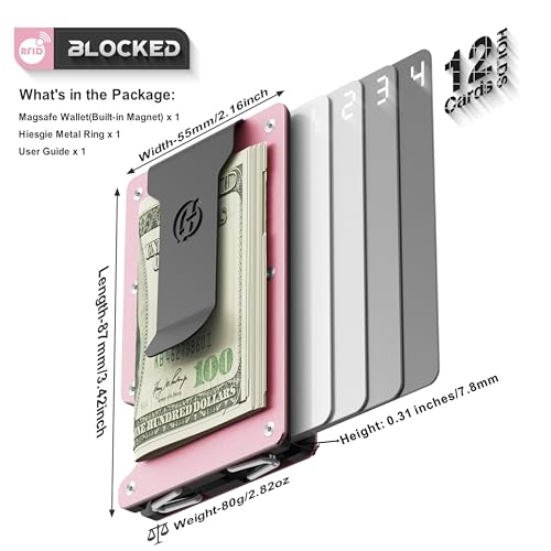 Image of Slim Magnetic Wallet for Women, Compatible with MagSafe Wallet with Removable Money Clip, Rfid Blocking Metal Card Holder, Minimalist Wallet Compatible with iPhone 16 /15 /14 /13 /12 Series - Pink