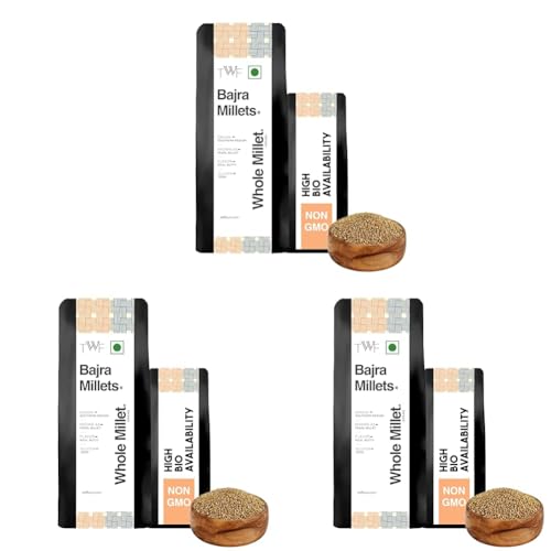 Image of TWF Unpolished Bajra Whole Millet | 2 Kg |Bajri Grain | Desi Bajra | Sajje | Kambu | Pindi | Sajjalu | Pearl Millet | Hulled | Gluten-Free | High Fiber | Nutrient-Rich Supergrain (Pack of 3)