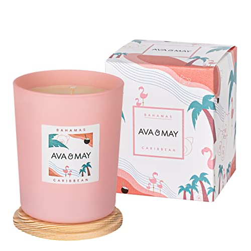 AVA & MAY Bahamas Duftkerze (180g) vegane Kerze im Glas mit zarten Düften von Kokosnuss Vanille und Monoi Handgemachte Kerze mit Urlaubsfeeling
