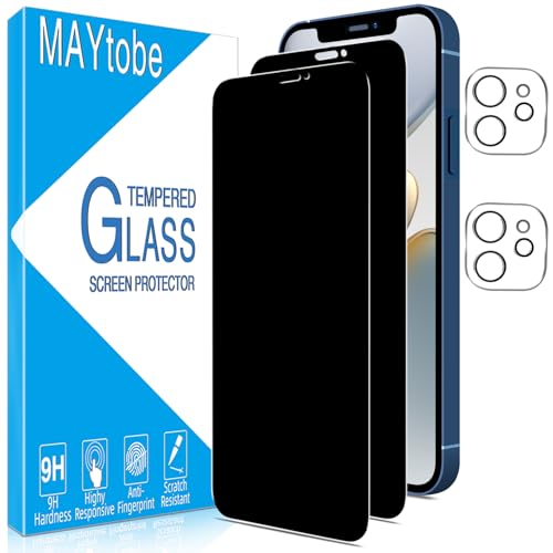 Image of MAYtobe [2+2 Pack Designed for iPhone 12 Mini Privacy Screen Protector, Privacy Tempered Film with Camera Lens Protector for iPhone 12 mini, No Bubbles, Anti Scratch, Easy to Install