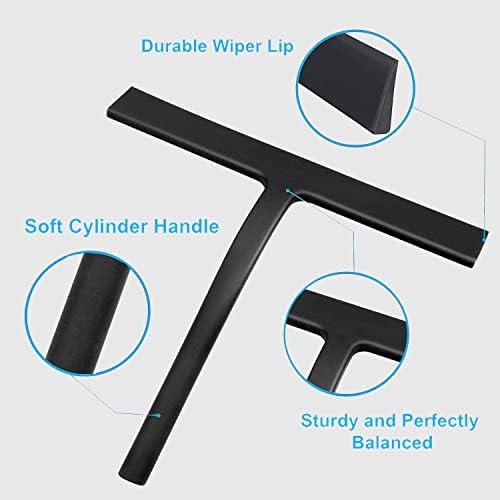 AKRR shower squeegee black - incl. stainless steel core, silcone, hanging hook, bathroom, kitchen, shower, window cleaner, black squeegee, 23 x 22 x 3