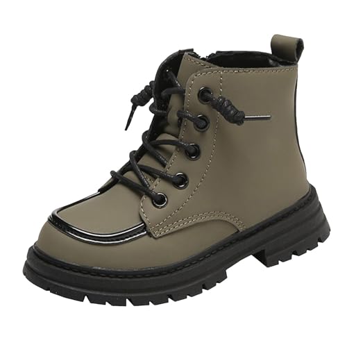 IWIHMIV Girls Short Boots Toddler Boys Outdoor Non Slip Leather Winter Shoes with Zipper Lace up Hiking Boots