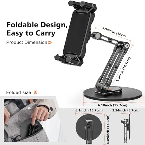 Nakelulu Stojak na tablet, stojak na tablet z obrotem o 360°, składany, kompatybilny z iPadem Mini, iPadem Pro i tabletami 4,7-13,5 cala
