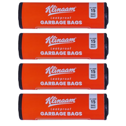 Image of Garbage Bags EX-Large 30 x 37 Inches | 60 Bags (15 Bags x 4 Rolls) | Strong & Leakproof Dustbin /Trash Bags | Waste Bags | Bathroom Dustbin Bags | For Dry & Wet Waste | Black