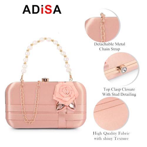 Image of ADISA Studded flower formal party clutch with pearl handle and gold chain for women and girls (CL111)