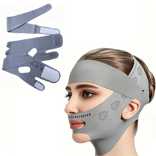 EKIND Reusable Chin Strap with Headband, for Women Double Chin Reducer Face Lifting Mask Breathable Sleep Belt Elastic Tightening Facial Slimming Wrap Reduce Forehead Wrinkles (Grey) image 4