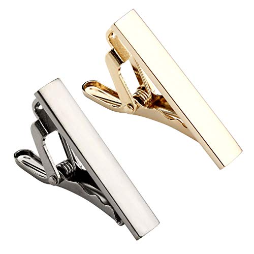 Zysta 2PCS Gold Grey Exquisite Boys Skinny Ties Bar Men Mini Tie Clips