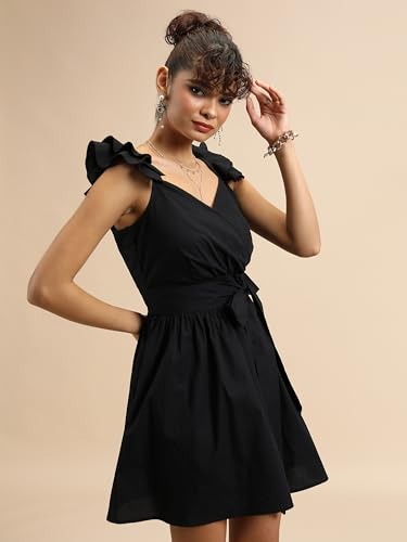 Image of Tokyo Talkies Women's Sleeveless V-Neck Solid Dresses | Stylish Dresses | Casual Dresses