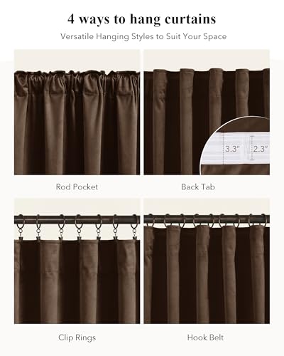 Image of Brown Velvet Curtains Blackout for Living Room, W52 x L96, 2 Panels | 300GSM Thick Soft Velvet, Blackout, Thermal Insulated, Window Drapes, Sound Dampening with Back Tab for Study Room, Office