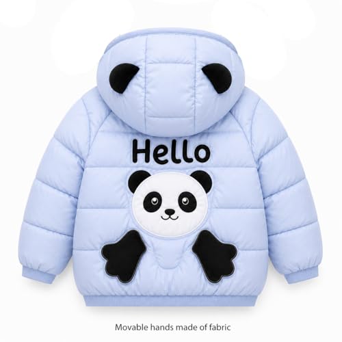Image of Bold N Elegant Cartoon Bear Kids Shiny Sparkling Quilted Winter Warm Standard Length Wool Blend Hood Jacket Coat Bomber Puffer Jacket for Boys Girls Kids