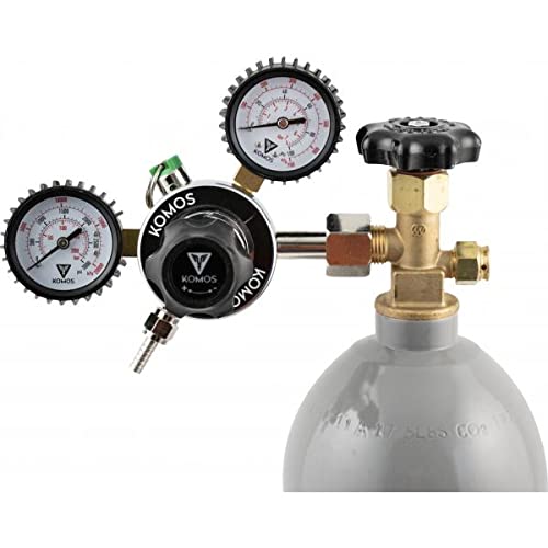KOMOS® Dual Gauge CO2 Regulator | 0–60 PSI | 1/4" Flare Fitting | 65 psi PRV | Duotight Adapter Fitting Included