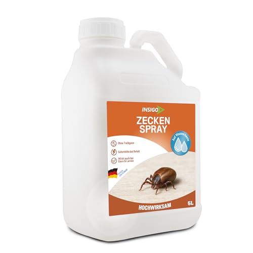 INSIGO Zecken Spray 5l Kanister - Zeckenspray mit mechanischer Wirkung - Effektive Abwehr gegen Zecken und Larven - UZecken und Larven Spray mit Sofortwirkung