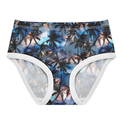 Little Girls' Soft Cotton Underwear Kids Breathable Comfort Dark Palm Trees Silhouettes Panties Briefs Toddler