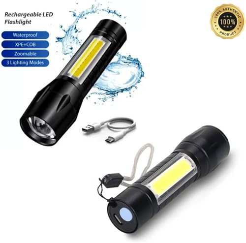 Image of Pocket-Size Mini Zoomable Torch LED Light with COB Light Waterproof Portable LED USB Rechargeable 3 Modes Pen Clip Flashlight Small Mini Pocket Torch and Emergency with Type C Charging.